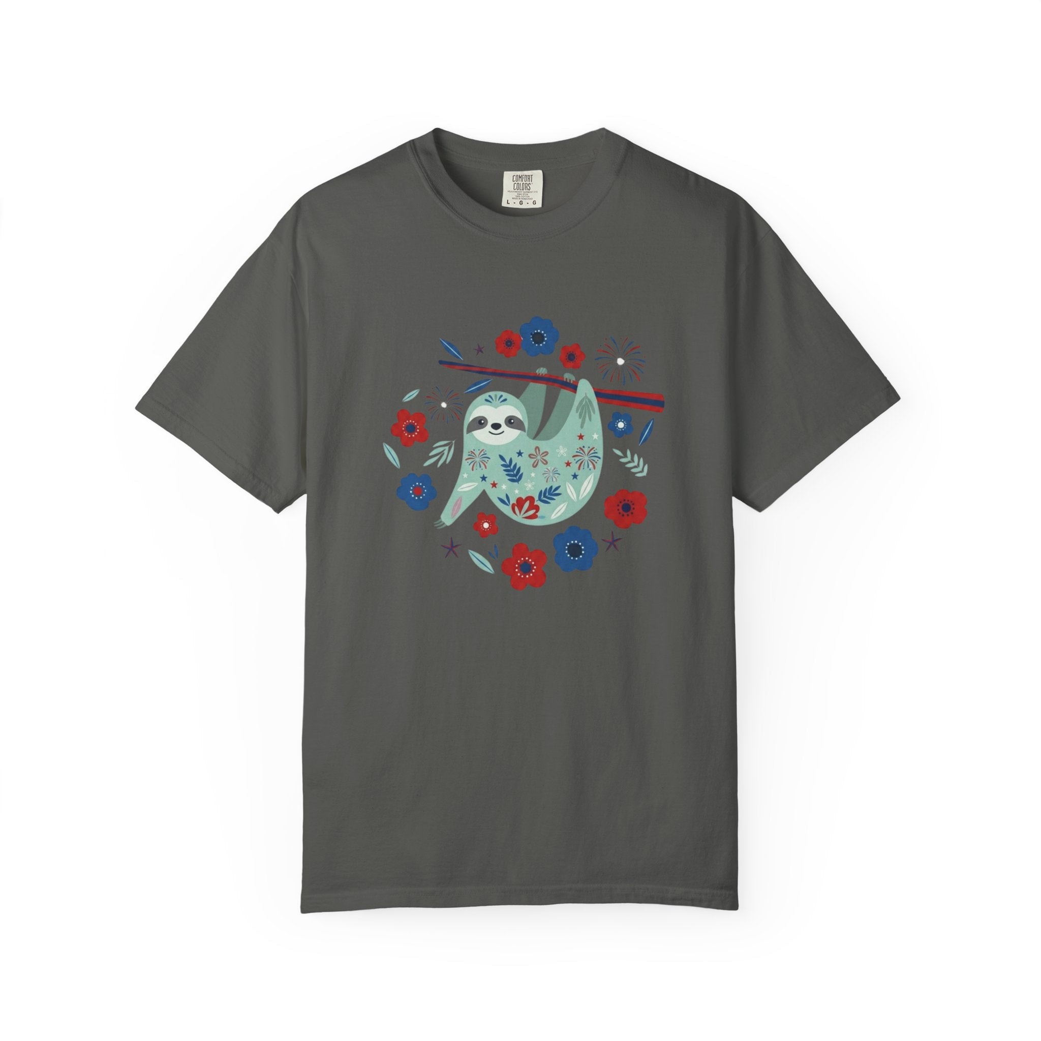 Patriotic Floral Sloth t-shirt in Pepper