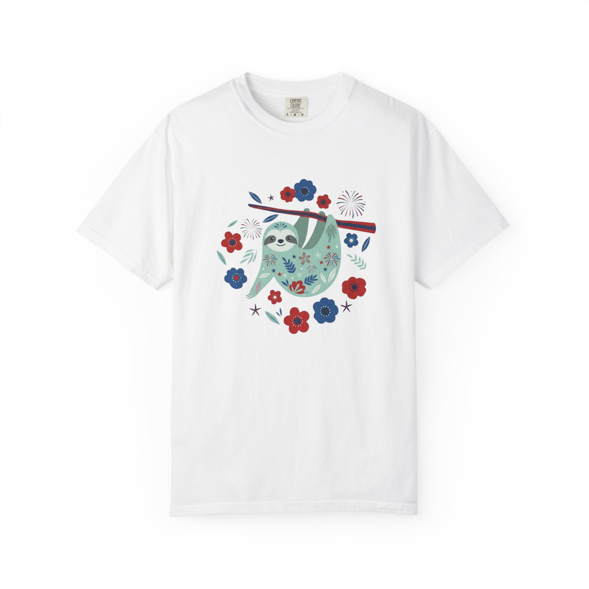 Patriotic Floral Sloth t-shirt in White