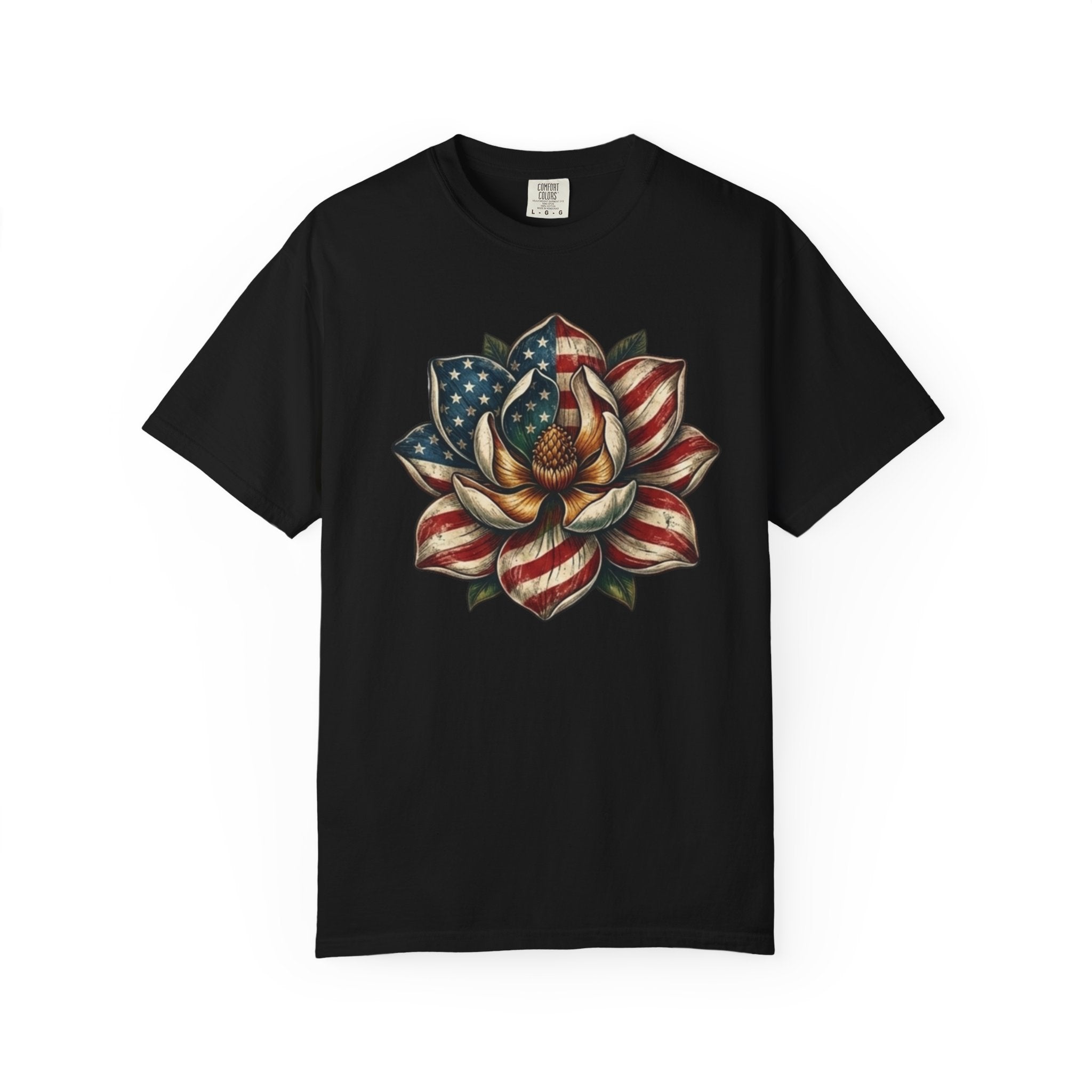 Patriotic Magnolia Flower t-shirt in Black