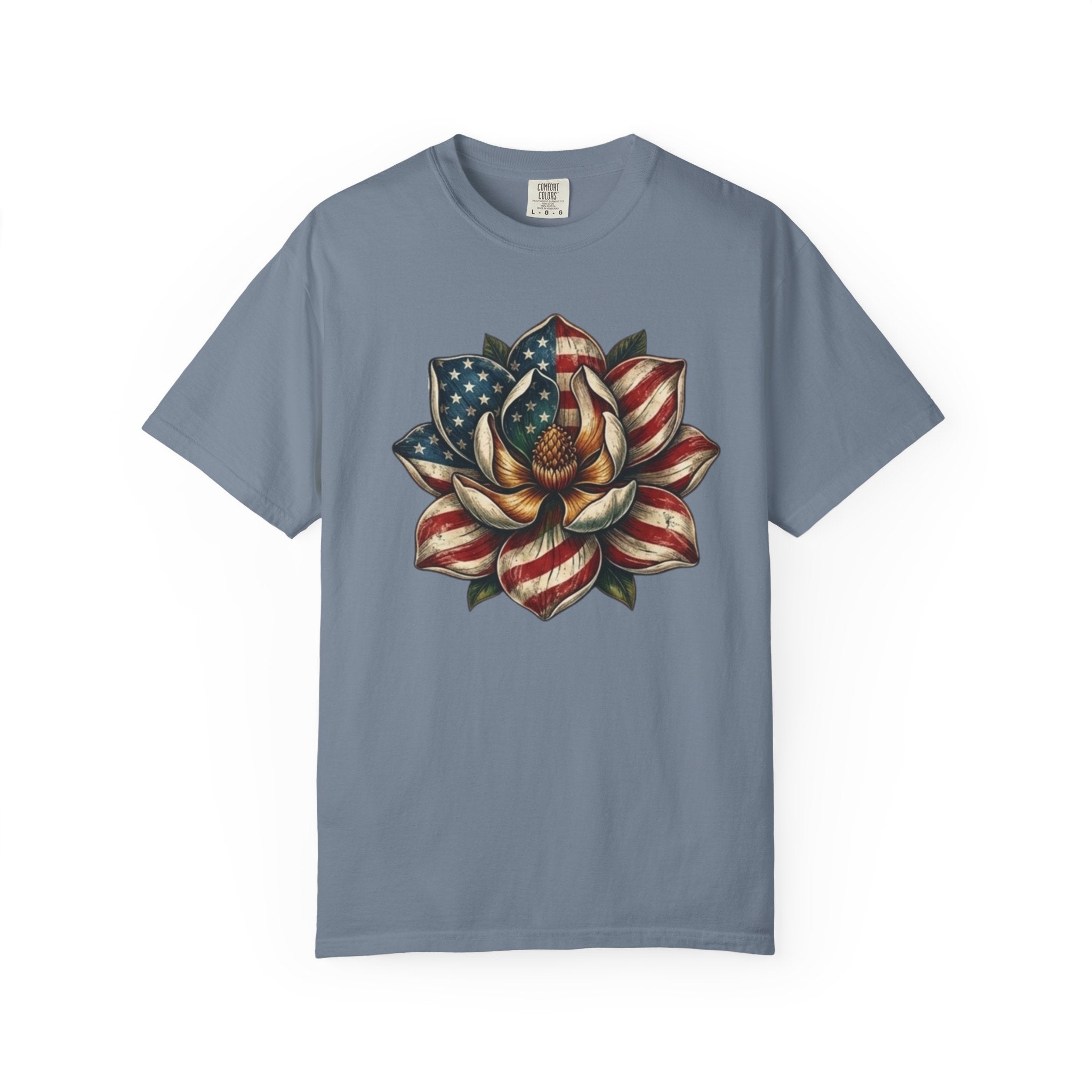 Patriotic Magnolia Flower t-shirt in Blue Jean