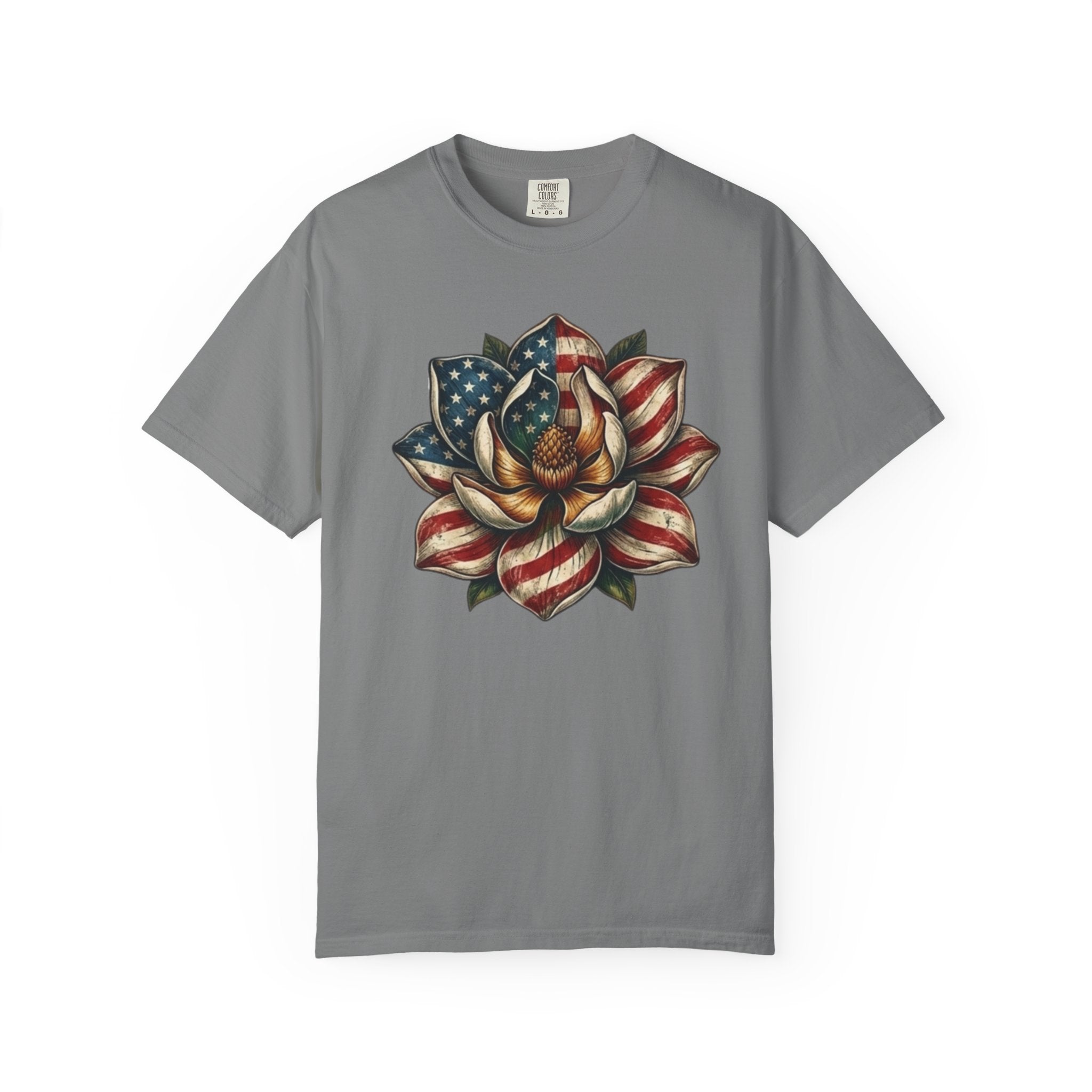 Patriotic Magnolia Flower t-shirt in Grey