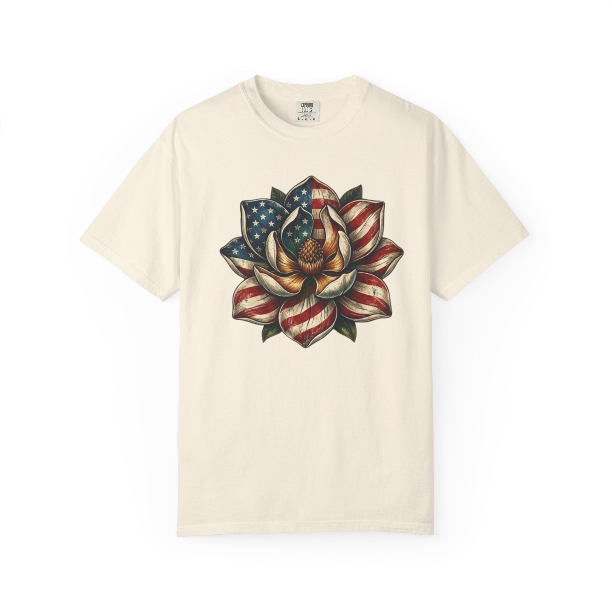 Patriotic Magnolia Flower t-shirt in Ivory