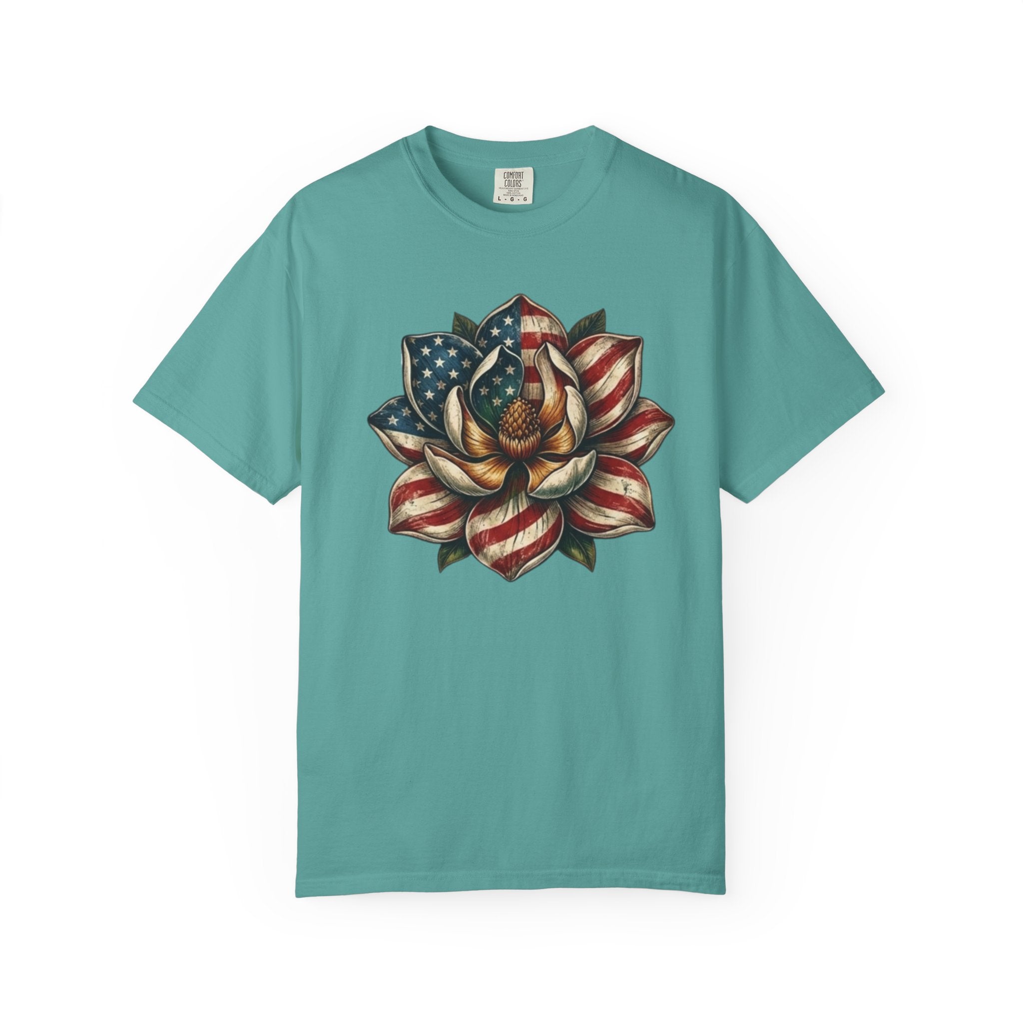 Patriotic Magnolia Flower t-shirt in Seafoam