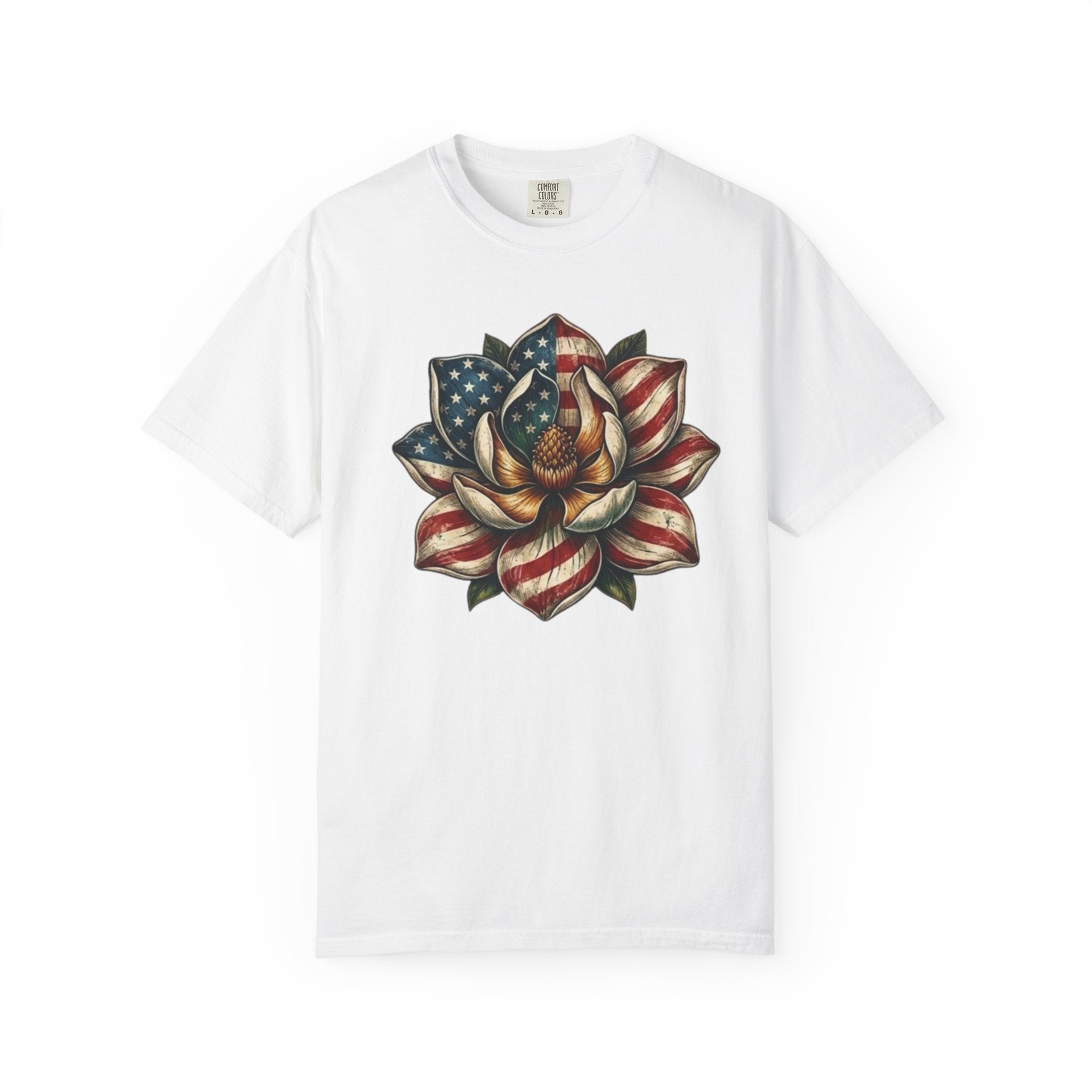 Patriotic Magnolia Flower t-shirt in White