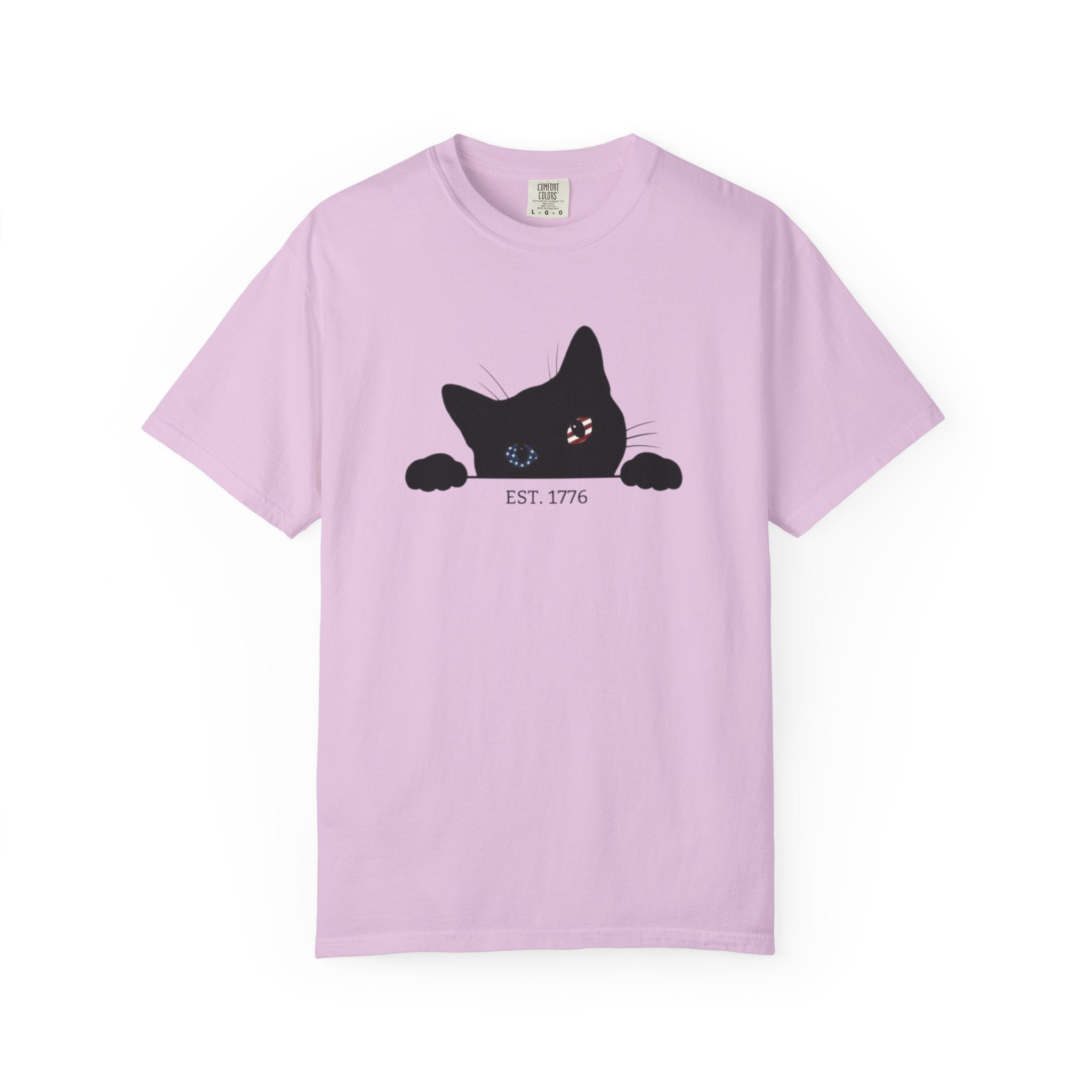Patriotic Peeking Black Cat t-shirt in Orchid