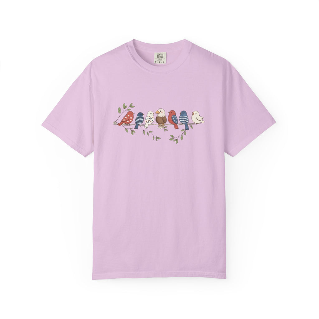 Patriotic Songbirds and Eagle t-shirt in Orchid