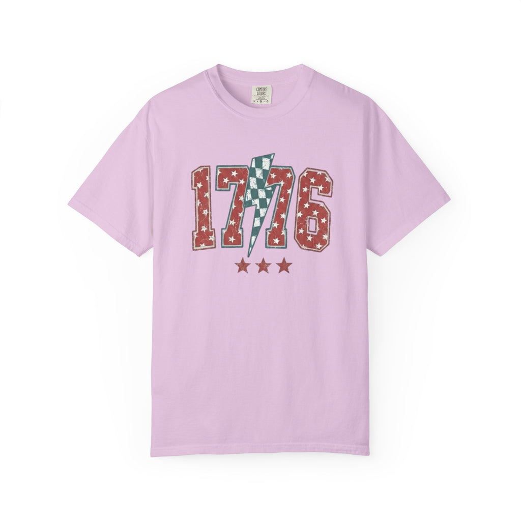 Retro Red 1776 Varsity Lightning Bolt t-shirt in Orchid