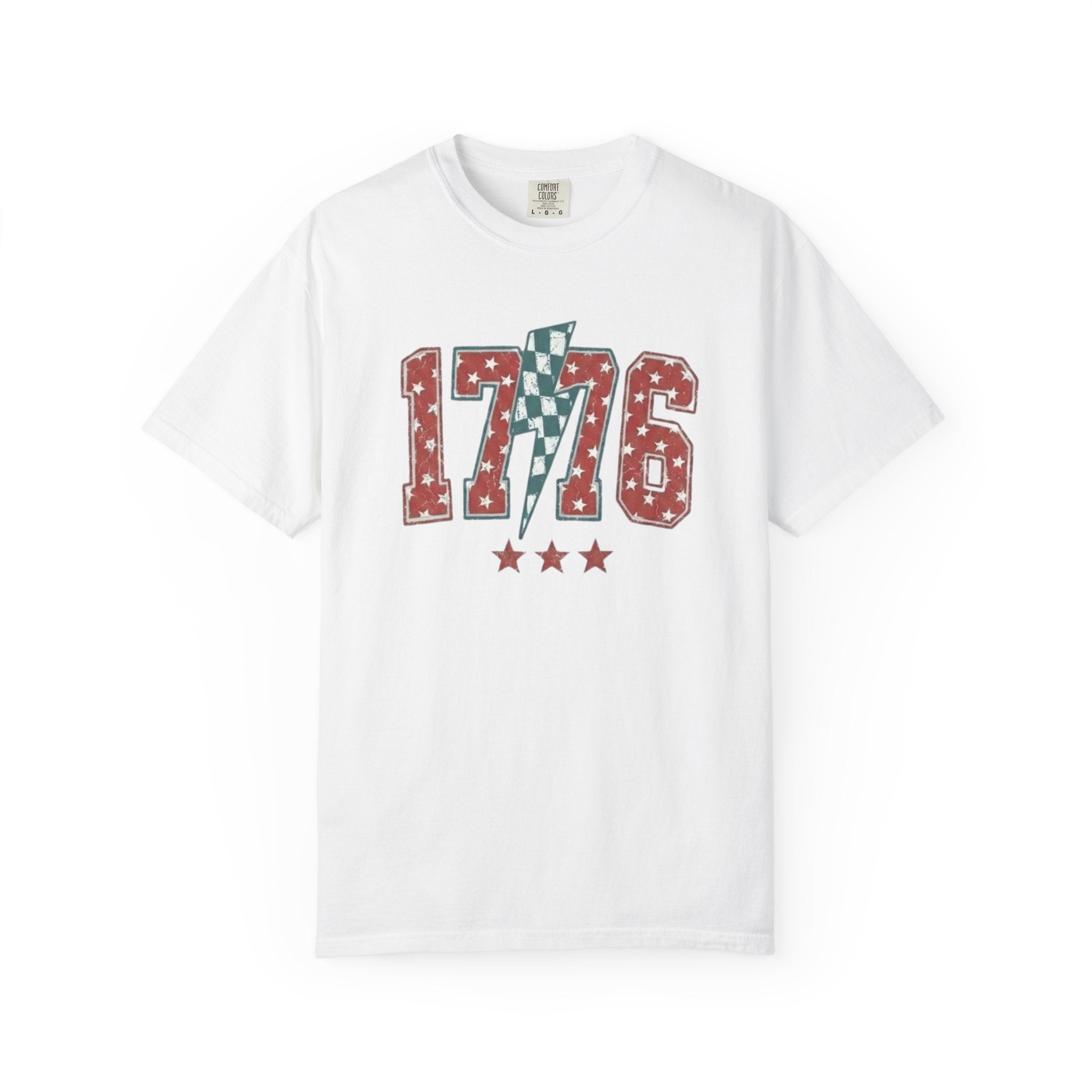 Retro Red 1776 Varsity Lightning Bolt t-shirt in White