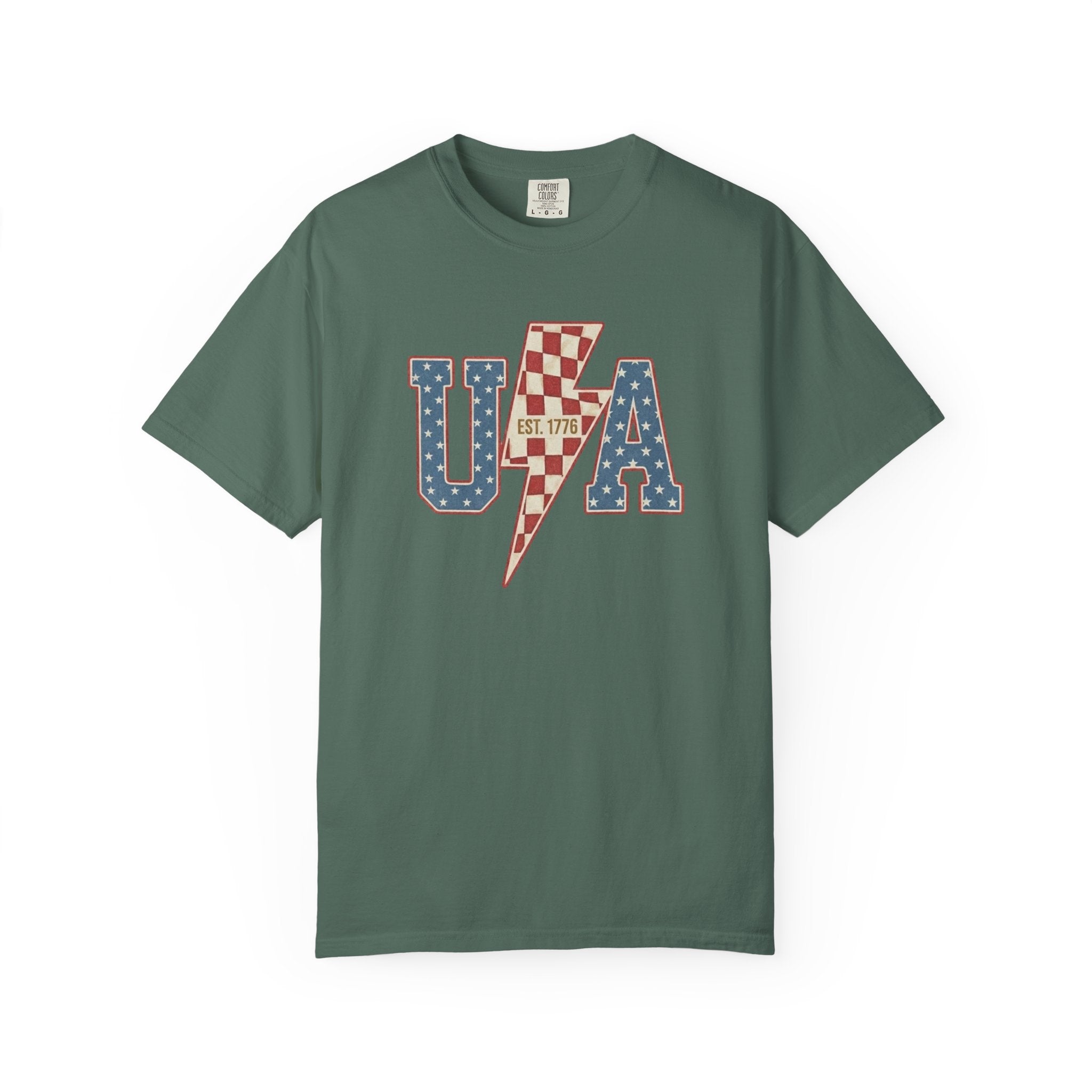 Retro USA Lightning Bolt Checkered t-shirt in Blue Spruce
