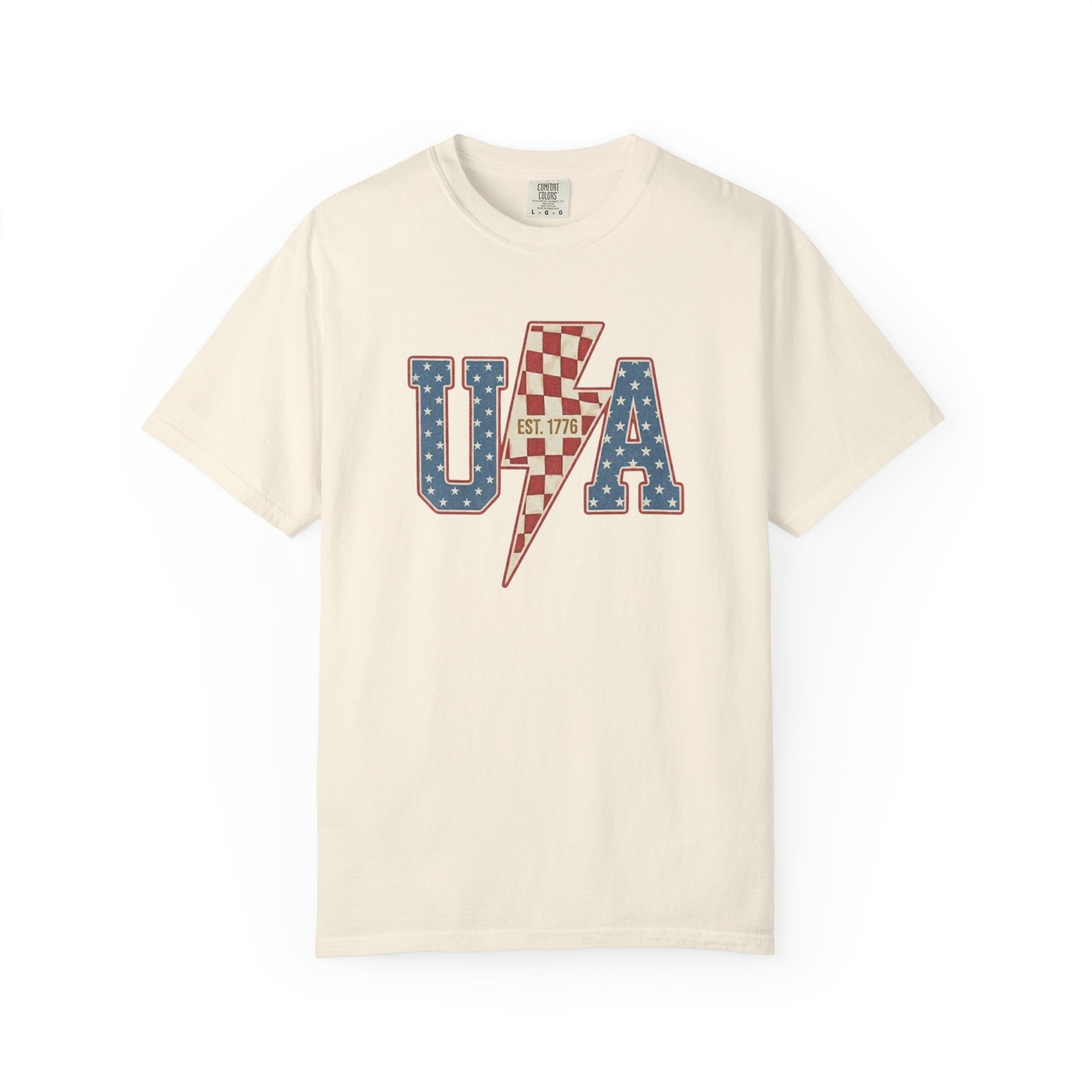 Retro USA Lightning Bolt Checkered t-shirt in Ivory