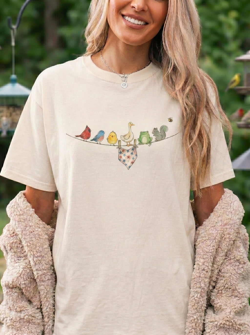 American Backyard Animal Shirt, 4th of July Tee, Vintage Americana Graphic Shirt, Red White Blue Star Print Tee, Independence Day Gift