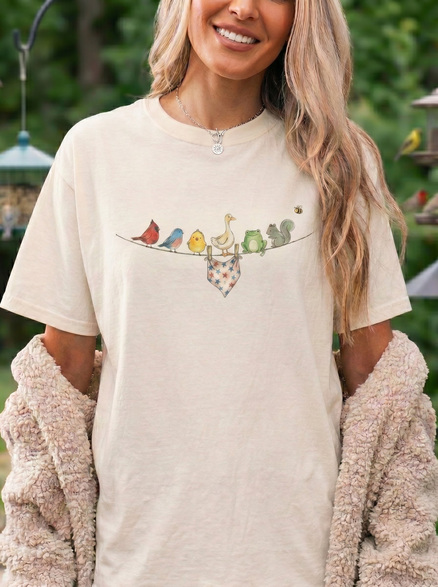 American Backyard Animal Shirt, 4th of July Tee, Vintage Americana Graphic Shirt, Red White Blue Star Print Tee, Independence Day Gift