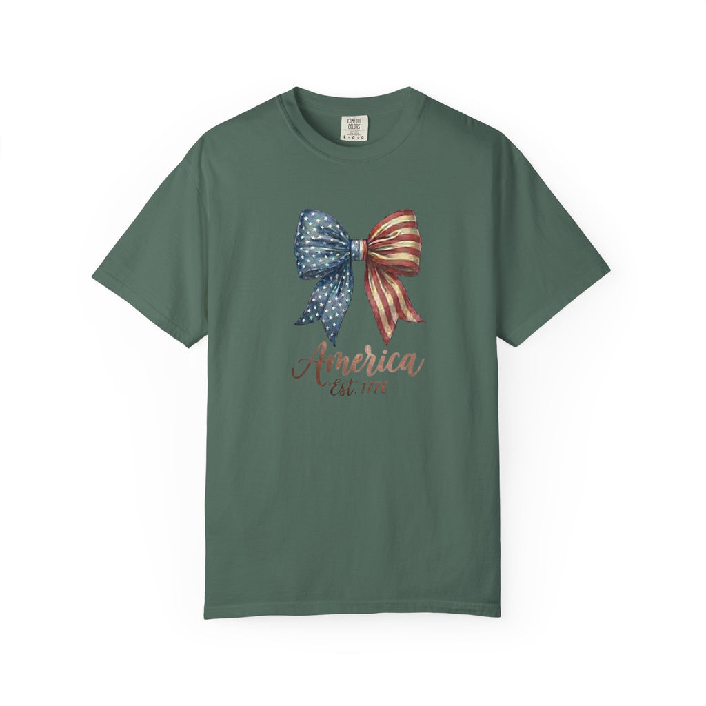 Vintage Patriotic Bow Ribbon t-shirt in Blue Spruce