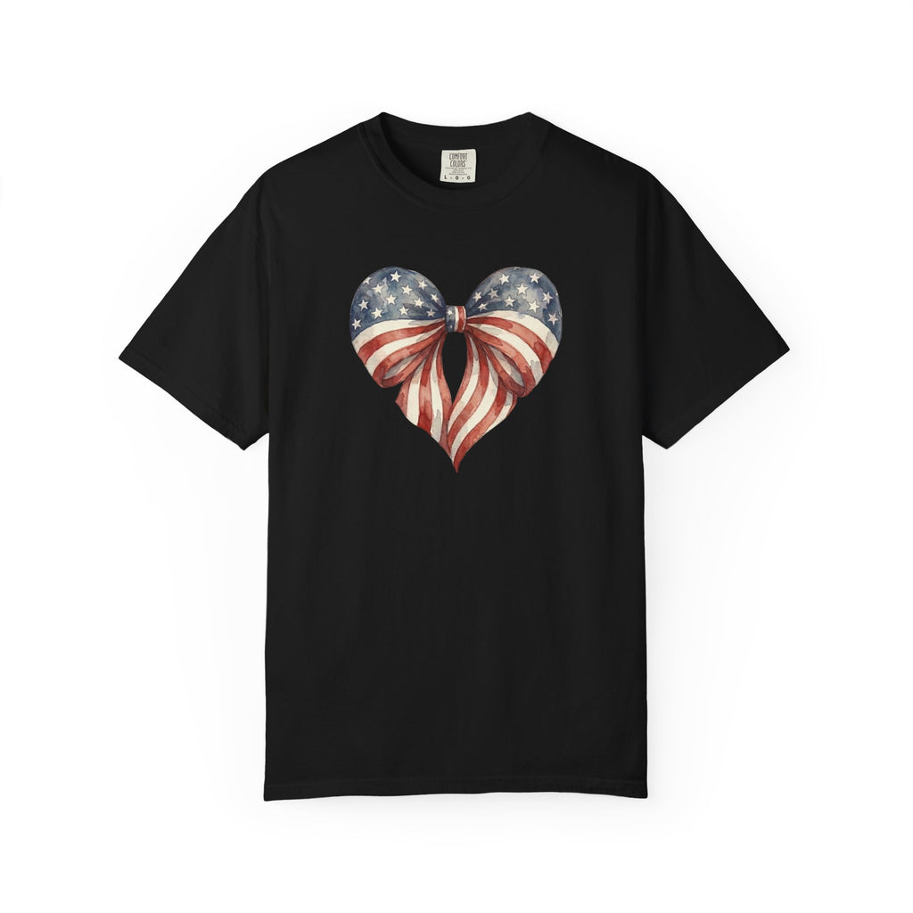 Vintage Patriotic Bow Ribbon Heart t-shirt in Black