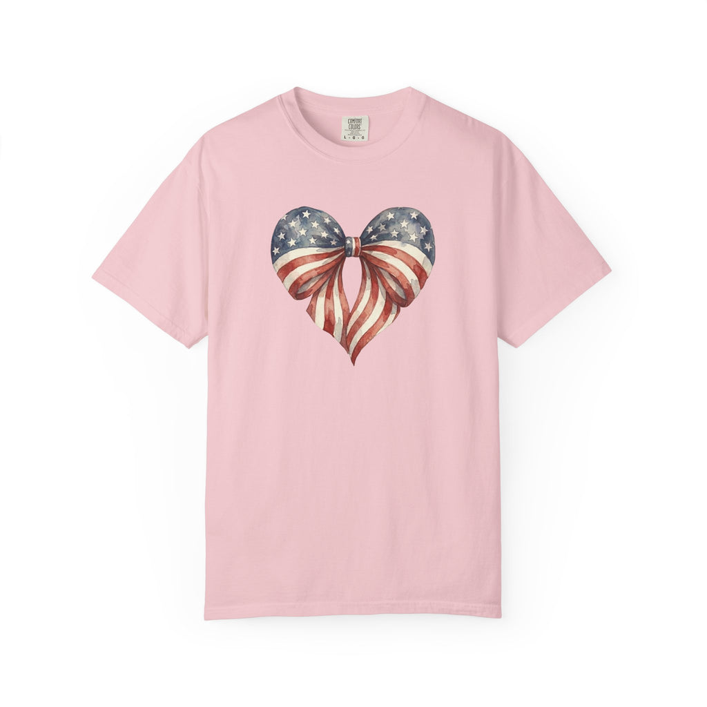 Vintage Patriotic Bow Ribbon Heart t-shirt in Blossom