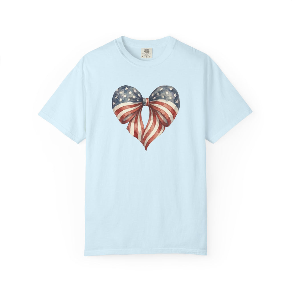 Vintage Patriotic Bow Ribbon Heart t-shirt in Chambray