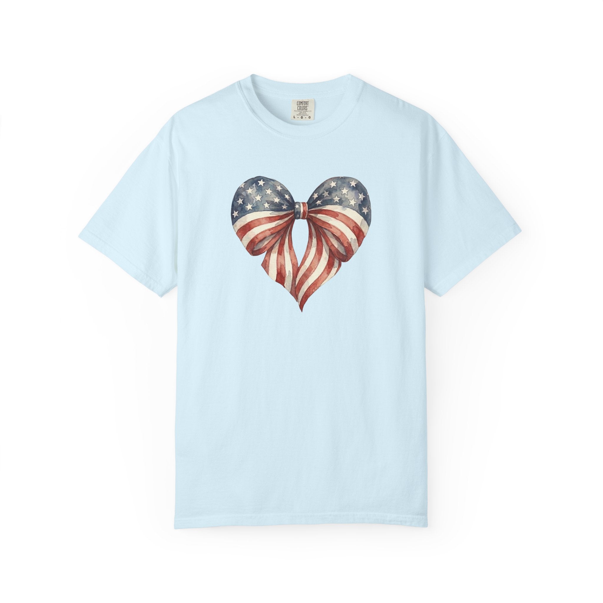 Vintage Patriotic Bow Ribbon Heart t-shirt in Chambray