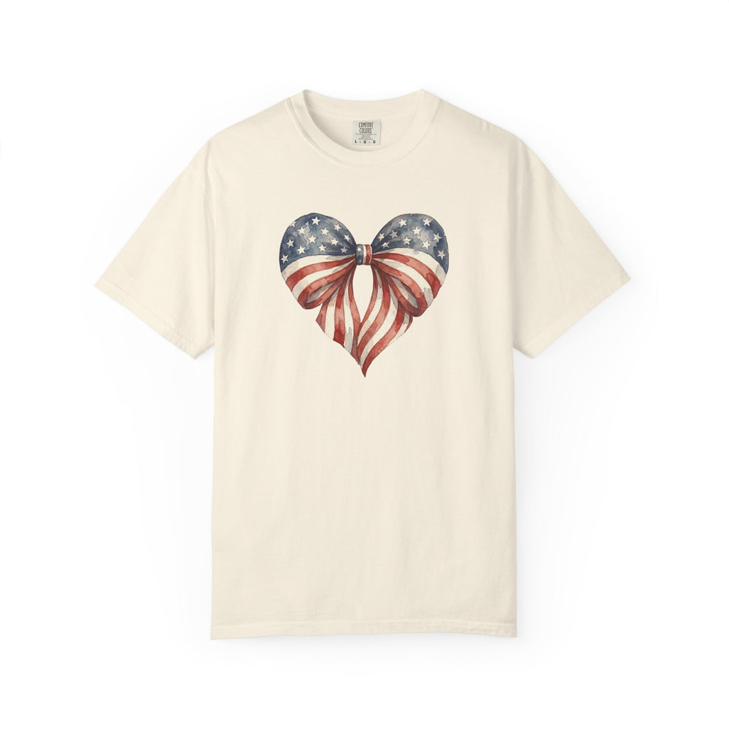 Vintage Patriotic Bow Ribbon Heart t-shirt in Ivory