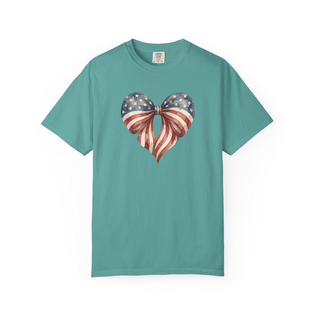 Vintage Patriotic Bow Ribbon Heart t-shirt in Seafoam