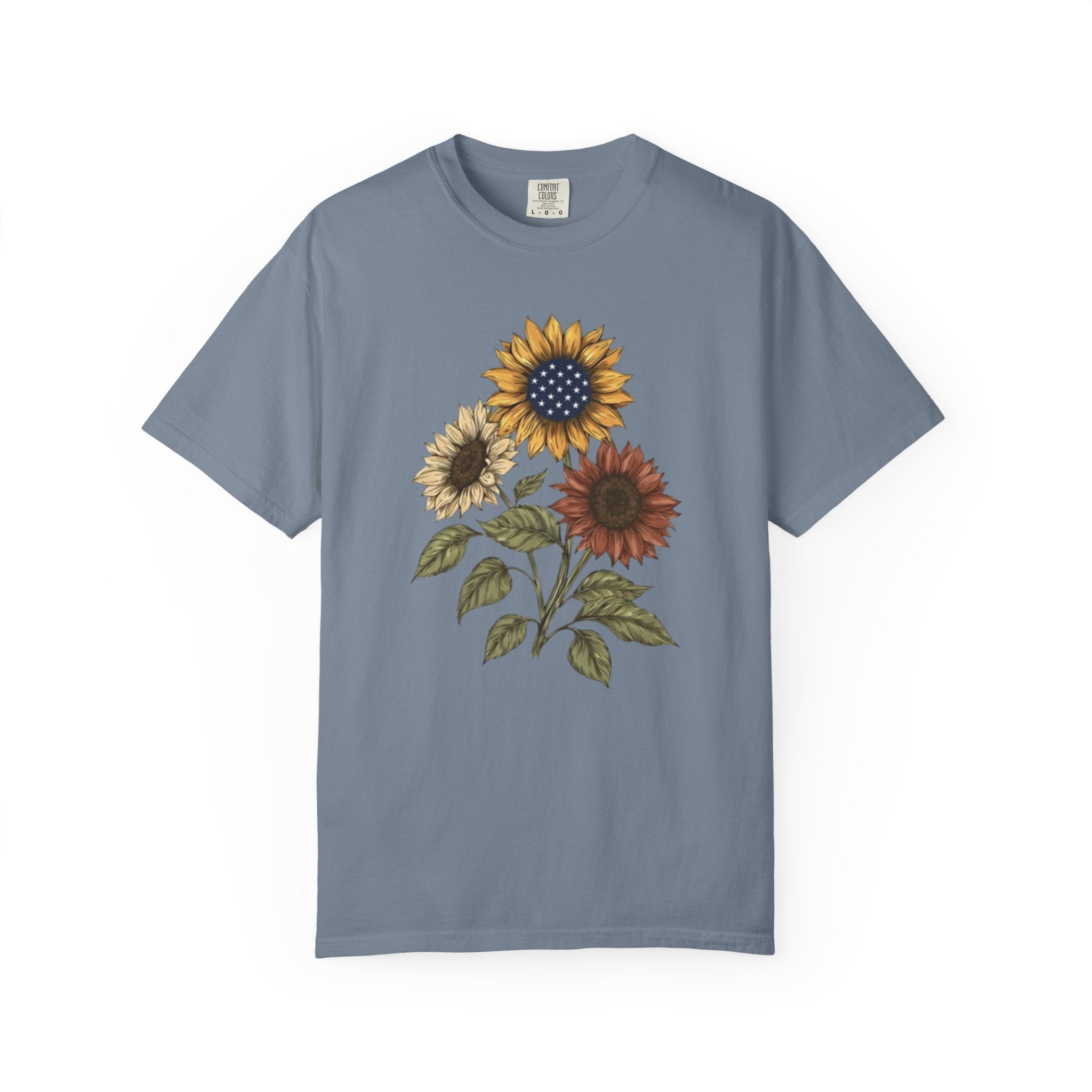 Vintage Patriotic Sunflower Bouquet t-shirt in Blue Jean