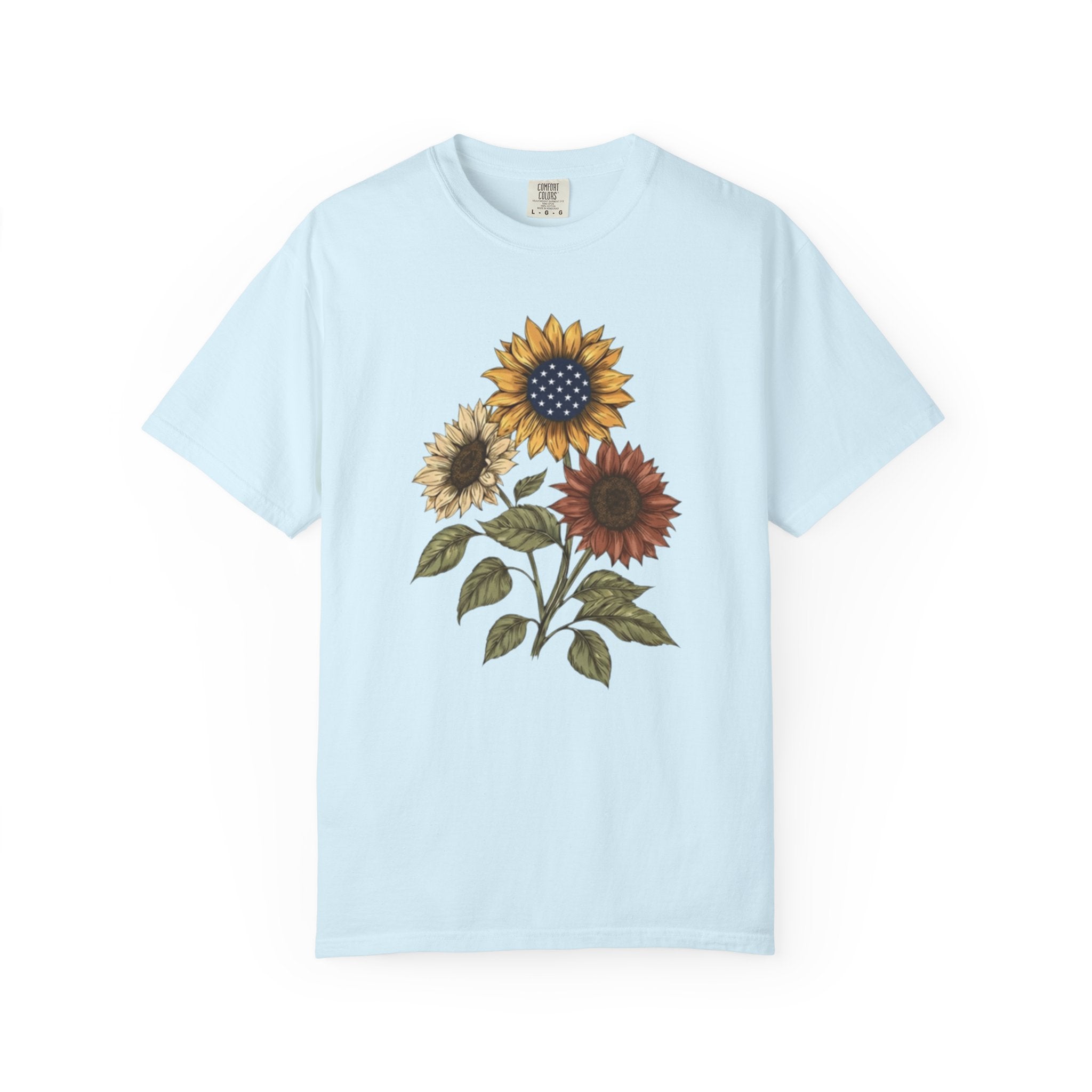 Vintage Patriotic Sunflower Bouquet t-shirt in Chambray