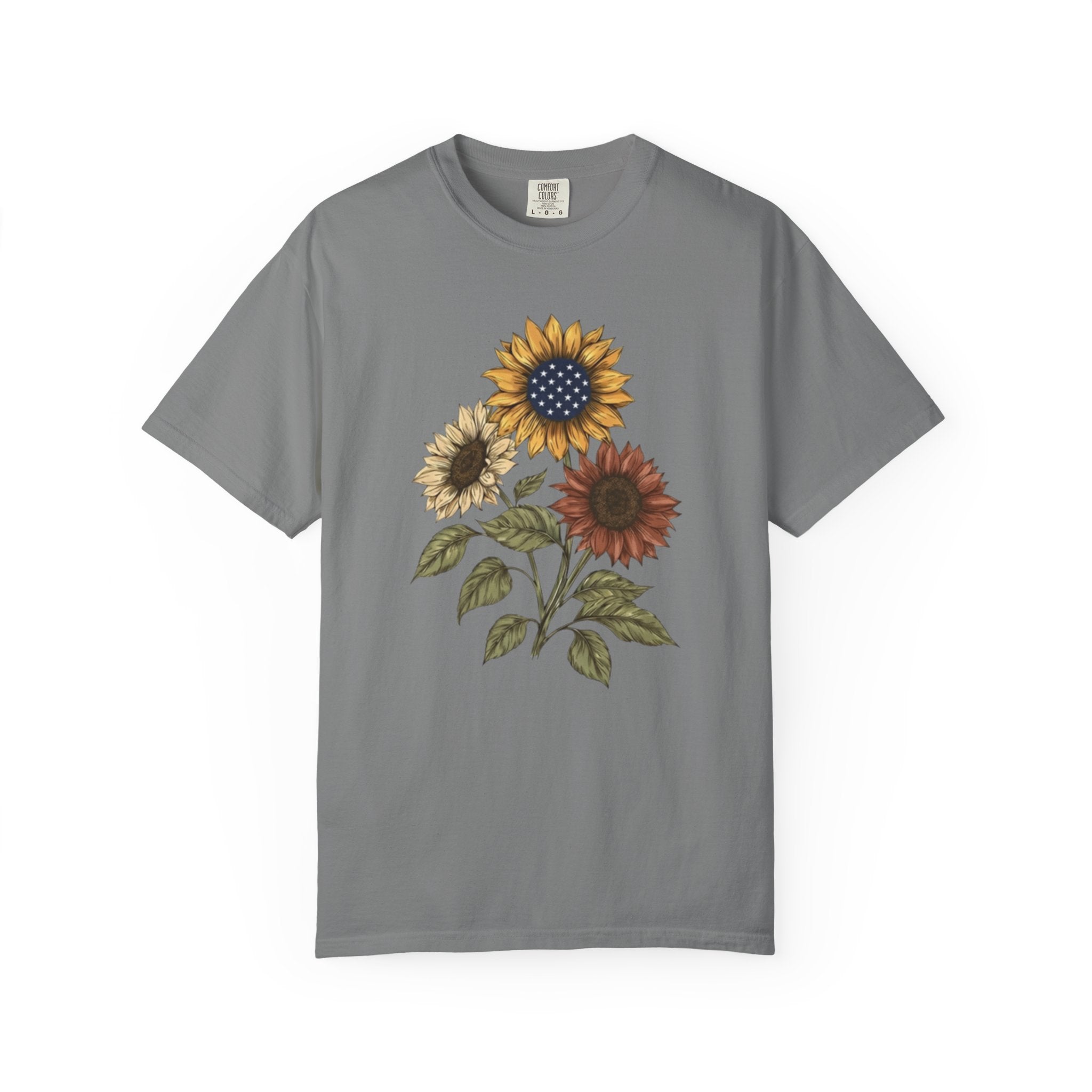 Vintage Patriotic Sunflower Bouquet t-shirt in Grey
