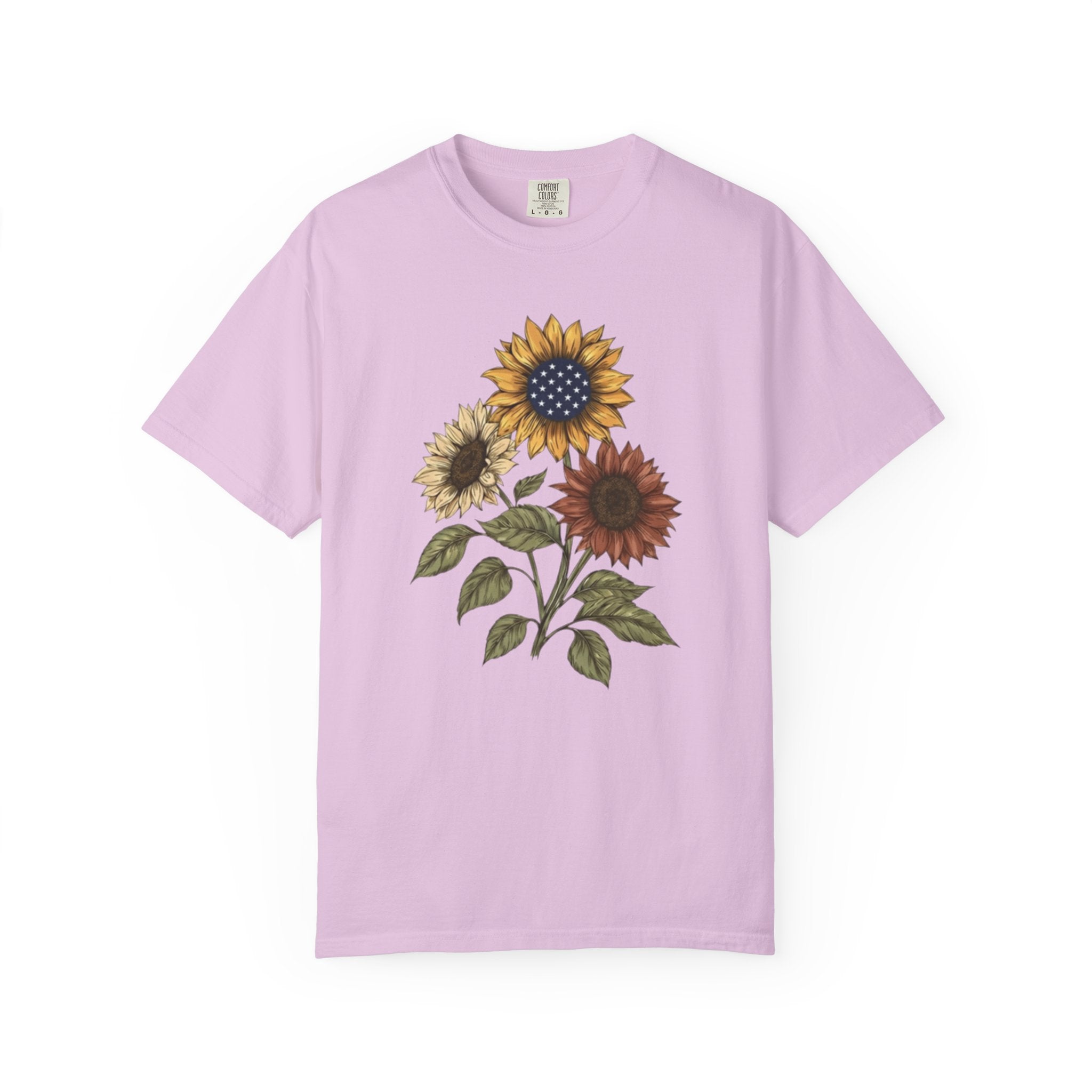 Vintage Patriotic Sunflower Bouquet t-shirt in Orchid
