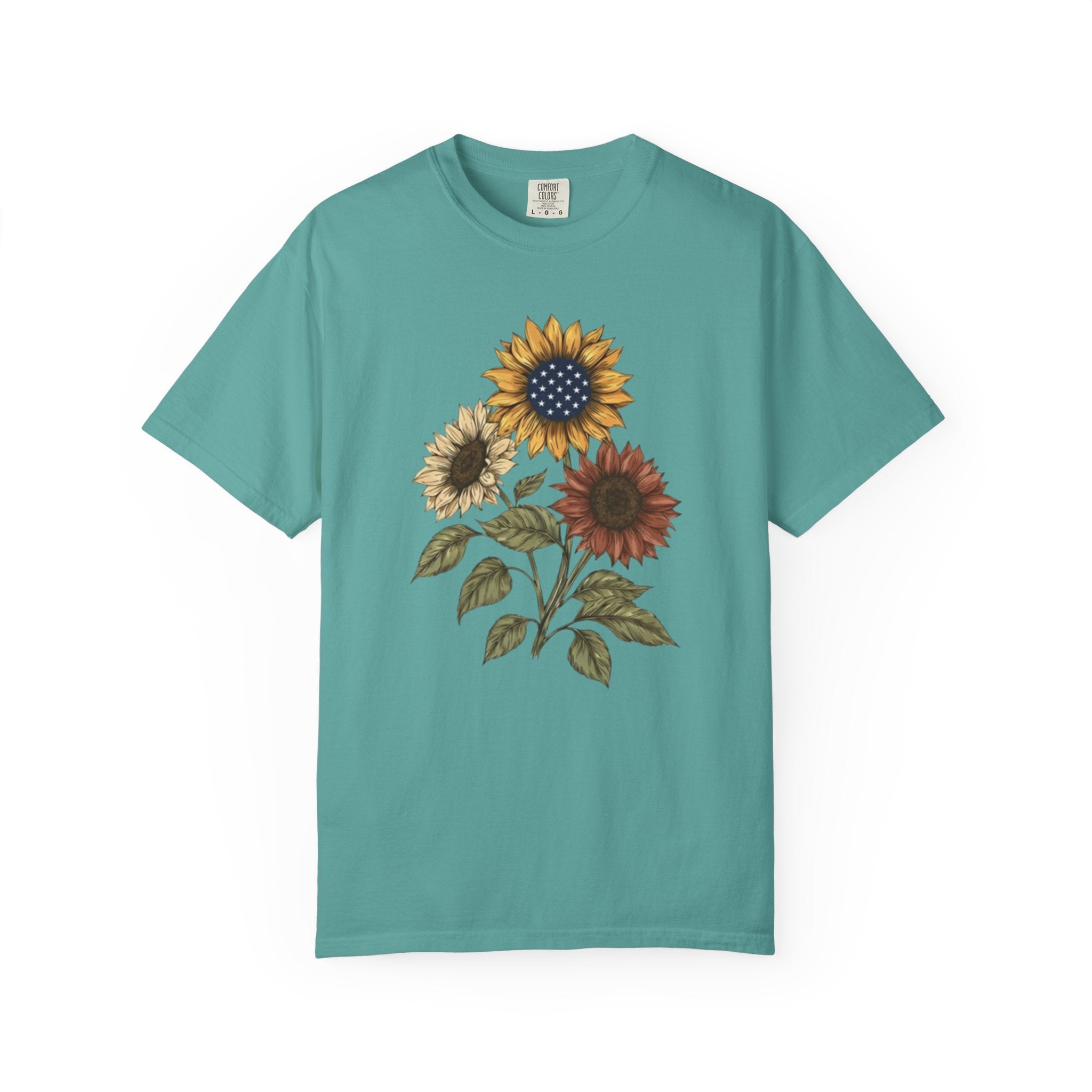 Vintage Patriotic Sunflower Bouquet t-shirt in Seafoam