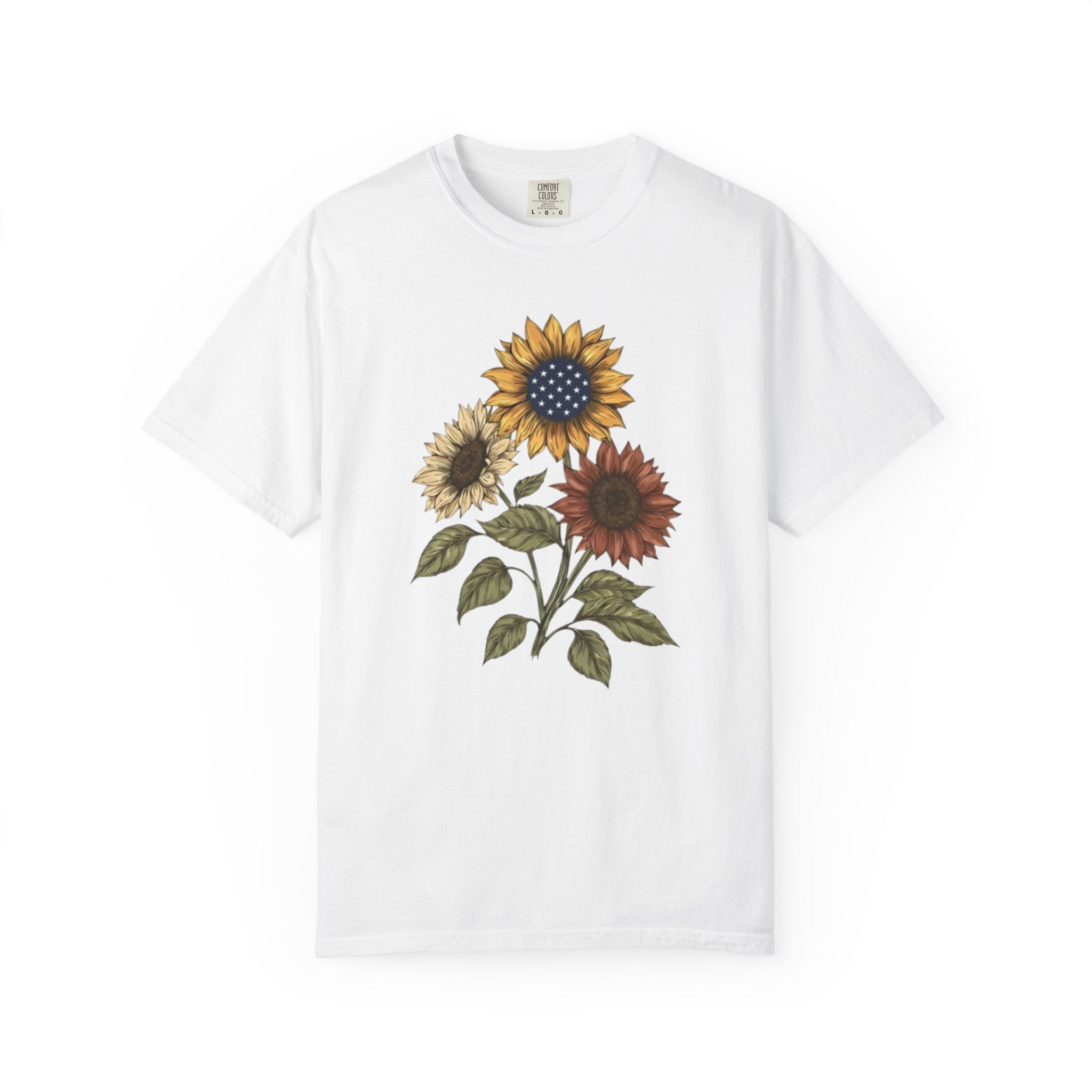 Vintage Patriotic Sunflower Bouquet t-shirt in White