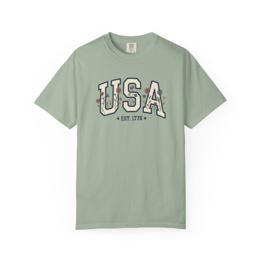 Vintage USA 1776 Floral Varsity t-shirt in Bay