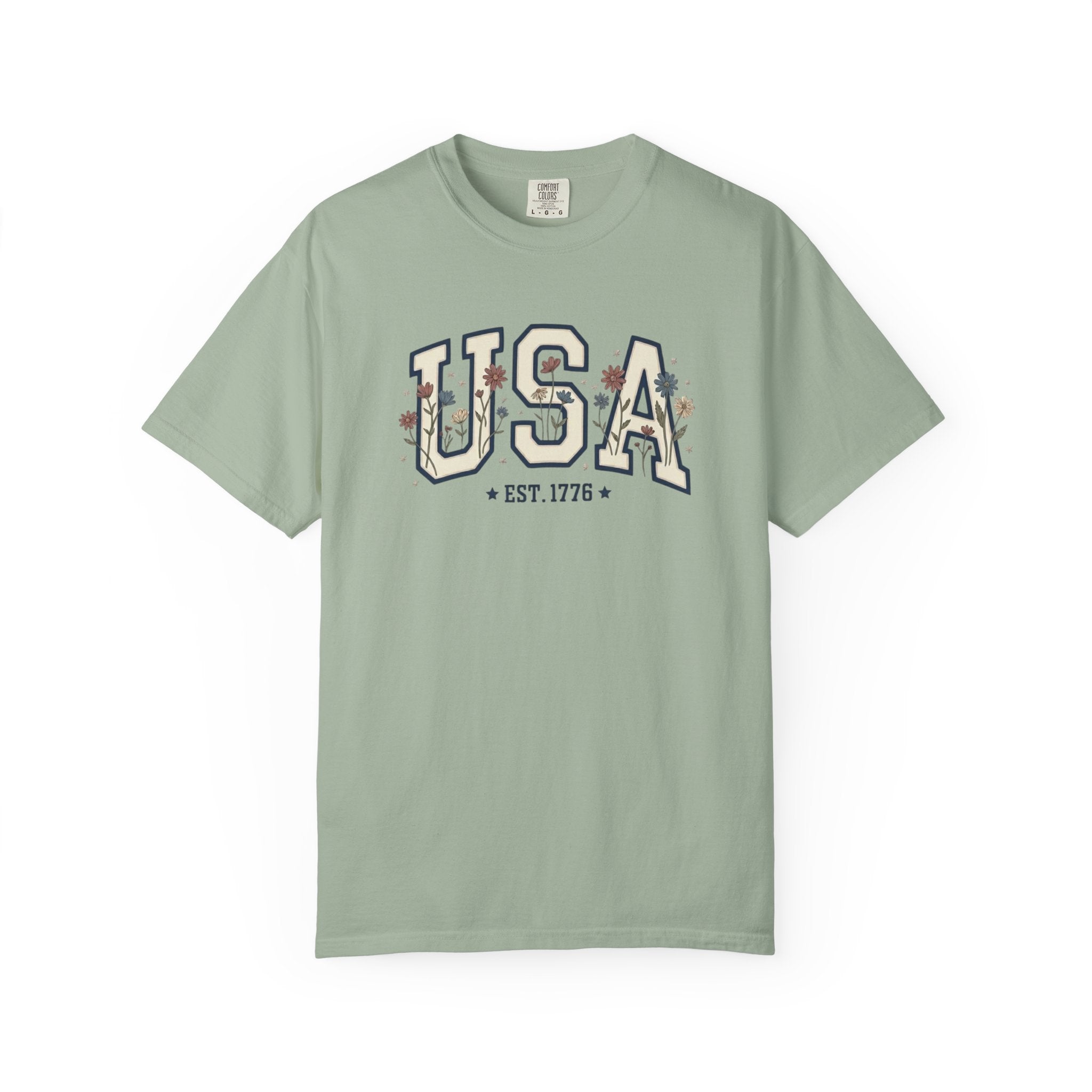 Vintage USA 1776 Floral Varsity t-shirt in Bay