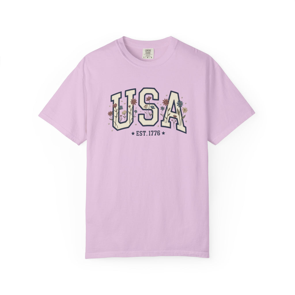 Vintage USA 1776 Floral Varsity t-shirt in Orchid