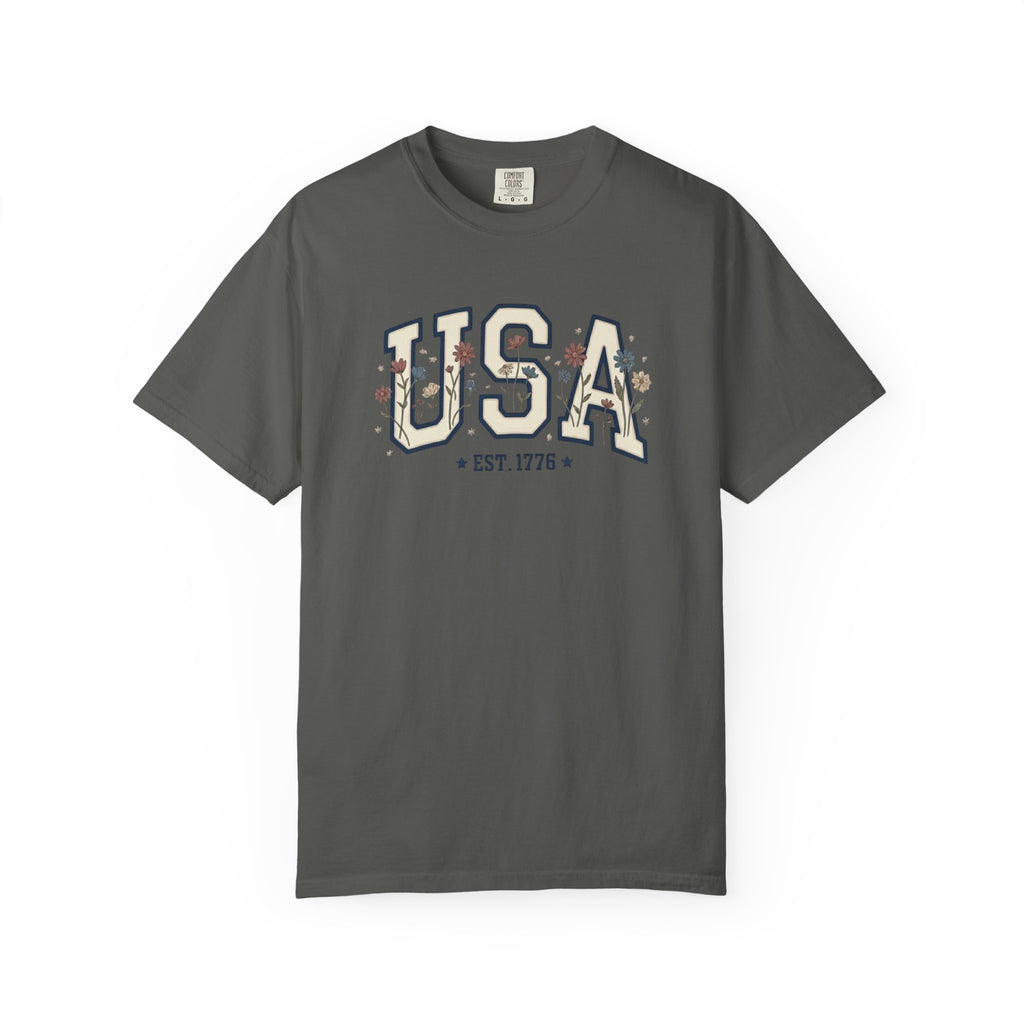 Vintage USA 1776 Floral Varsity t-shirt in Pepper